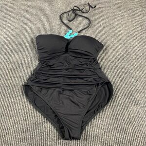 LRL Ralph Lauren Swimsuit Women 14 Black One Piece Beach Pool‎ Beaded Stretch